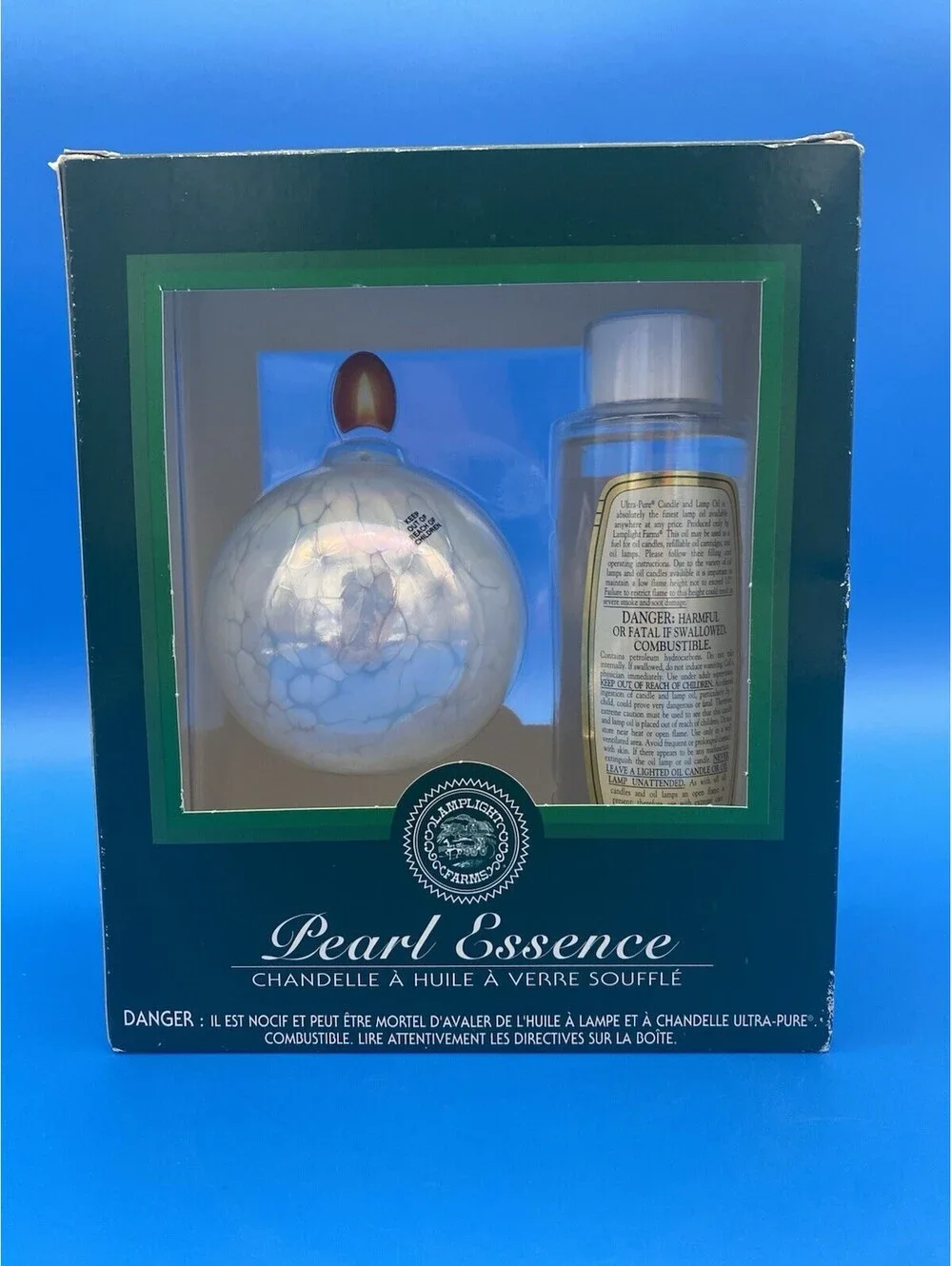 Lamplight Farms Pearl Essence White Hand-Blown Glass Oil Candle Set - New